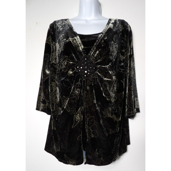 Notations Woman Blouse 1X Velvet Burnout Faux Cardigan Boho Floral Goth Fairy - Picture 2 of 14